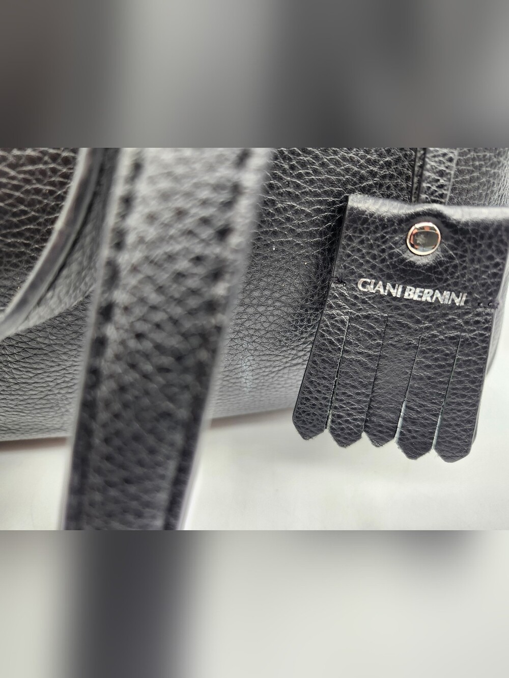 Giani Bernini Black Leather Shoulder Bag/Tote with Tassel Charm - Picture 2 of 8